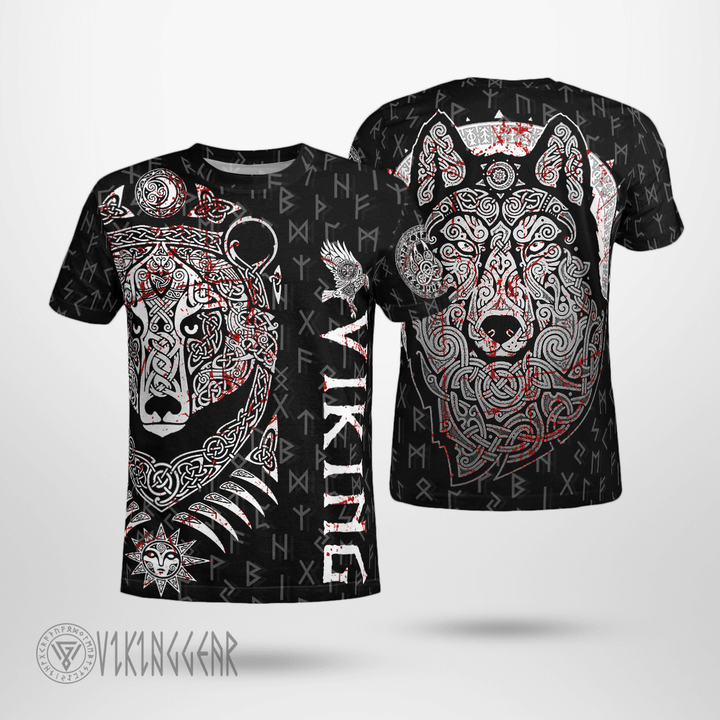 Bear And Fenrir Wolf Grunge Type Viking T-Shirt