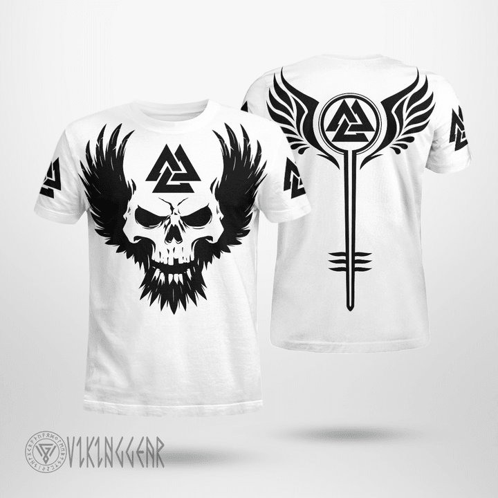 Black Skull With Wings Viking T-Shirt
