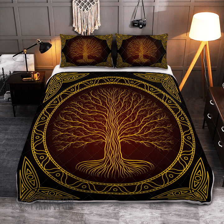 Yggdrasil tree at night Viking quilt set