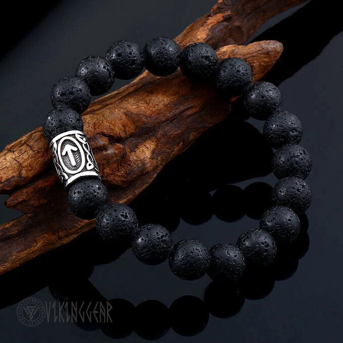 Black Lava Stone Viking Men Jewelry Thor - Viking Bracelet - Myvikinggear Store