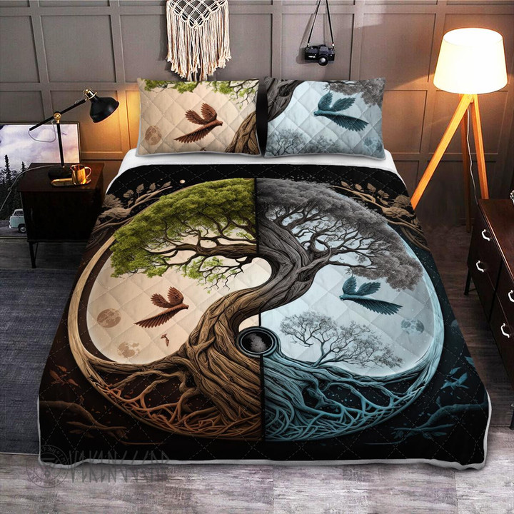 Ying yang Yggdrasil tree of life Norse mythology Viking quilt set