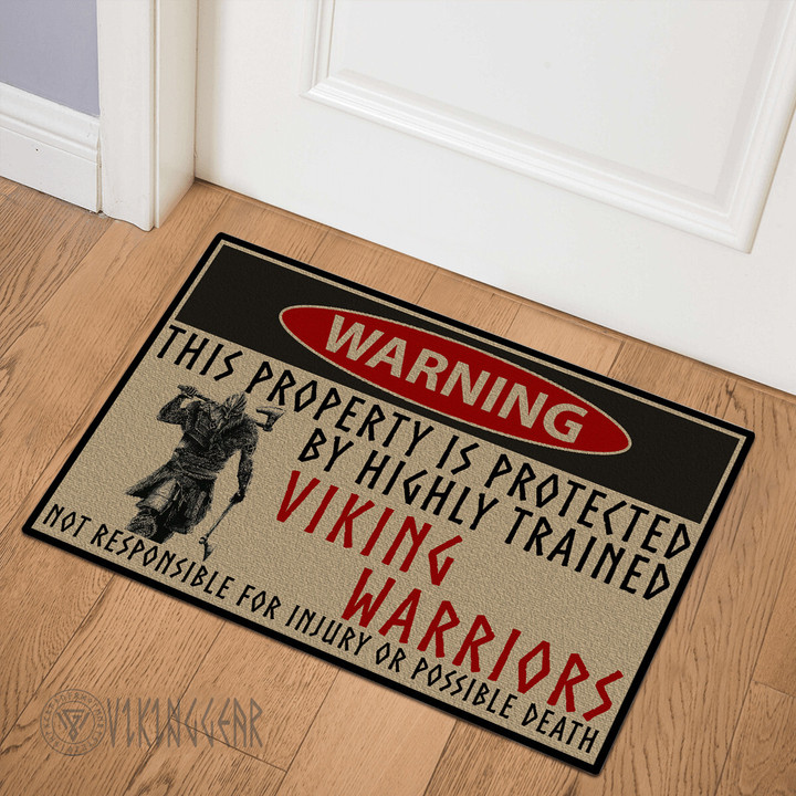 Warning Doormat | This Property Is Protected By Highly Trained Viking Warrior | Viking Doormat | Myvikinggear Store