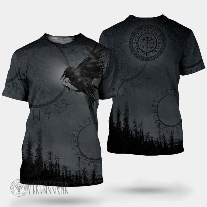 Black Raven of Odin Flying Viking T-shirt