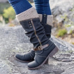 [BIG SALE🔥Black Friday] ELKee™ B120 Women's Leatherette Flat Heel Mid-Calf Boots With Zipper Button
