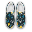Blue Mushroom Pattern On Black Background Custom Slip-on Shoes