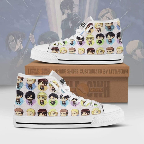 Attack On Titan High Top Canvas Shoes Custom Cute Chibi Face Anime Sneakers