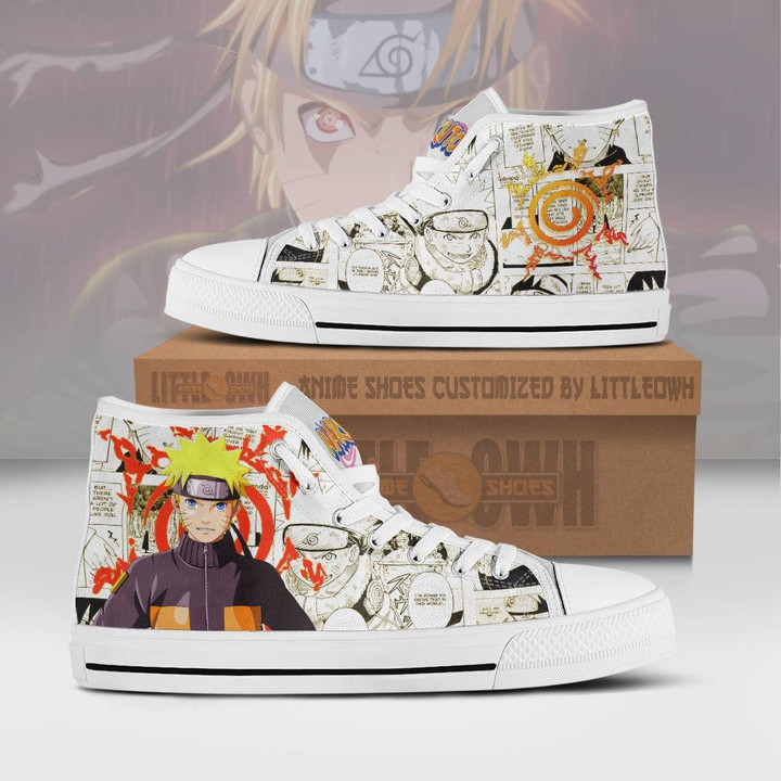 Naruto Uzumaki High Top Canvas Shoes Custom Naruto Anime Mixed Manga Style - LittleOwh - 1