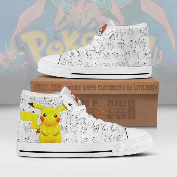 Pikachu High Top Canvas Shoes Custom Pokemon Anime Sneakers - LittleOwh - 1