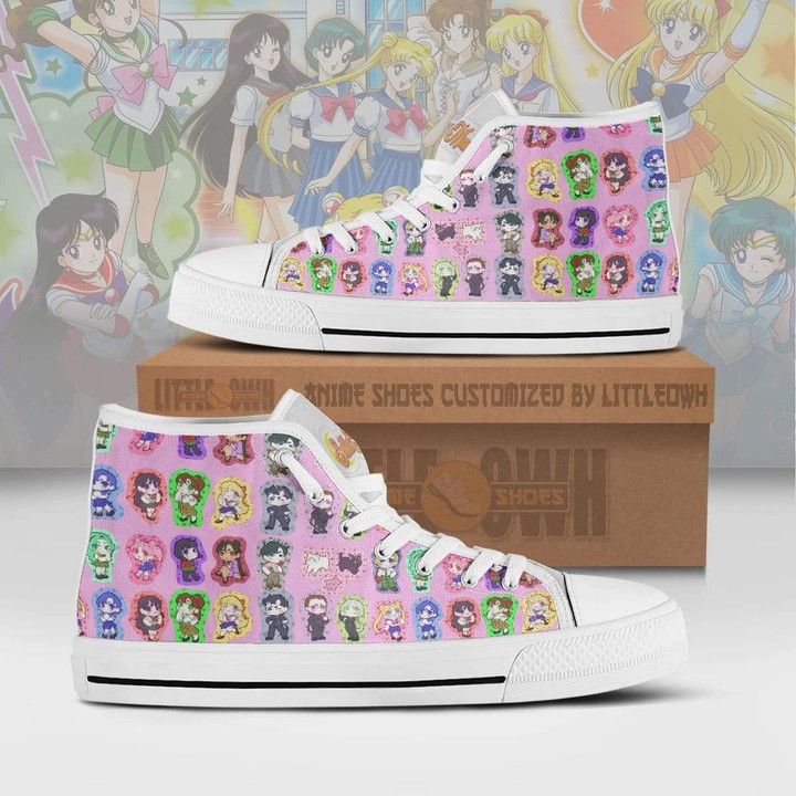 Sailor Moon High Top Canvas Shoes Custom Cute Chibi Face Anime Sneakers - LittleOwh - 1