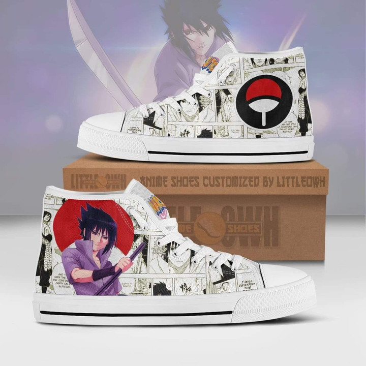 Sasuke Shoes Naruto High Tops Anime Canvas Sneakers Uchiha Mixed Manga Style - LittleOwh - 1