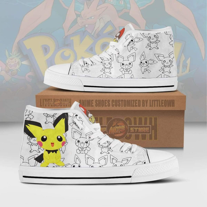 Pichu High Top Canvas Shoes Custom Pokemon Anime Sneakers - LittleOwh - 1