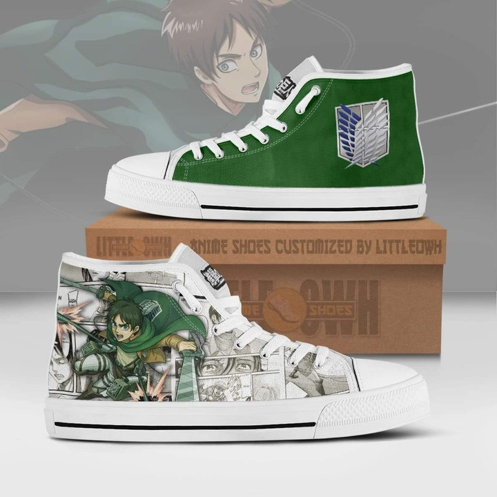Attack on Titan Shoes Eren Yeager High Tops Custom Anime Canvas Sneakers - LittleOwh - 1