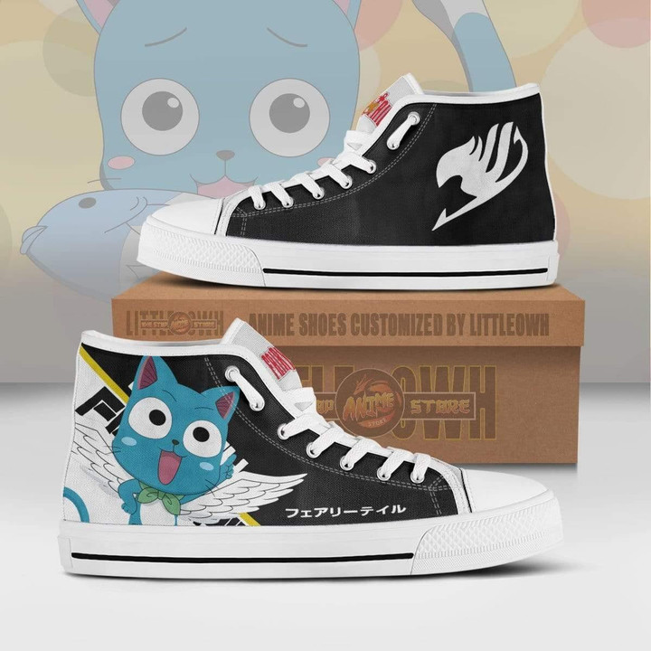 Happy High Top Canvas Shoes Custom Fairy Tail Anime Sneakers - LittleOwh - 1