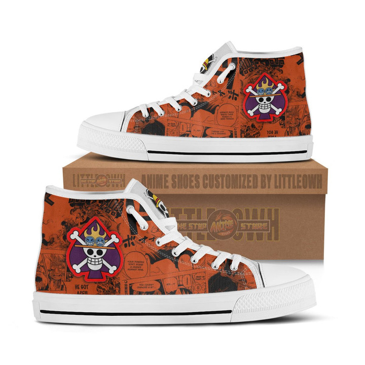 Portgas D Ace High Top Canvas Shoes One Piece Anime Mixed Manga Style - LittleOwh - 1