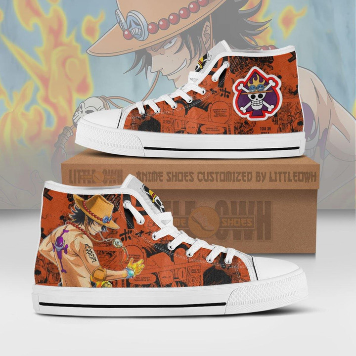 Portgas D. Ace High Top Shoes Custom One Piece Anime Canvas Sneakers - LittleOwh - 1