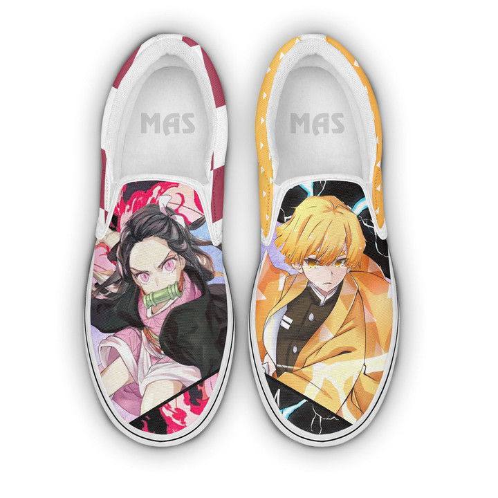 Zenitsu Agatsuma x Nezuko Kamado Shoes Custom Demon Slayer Anime Slip-On Sneakers