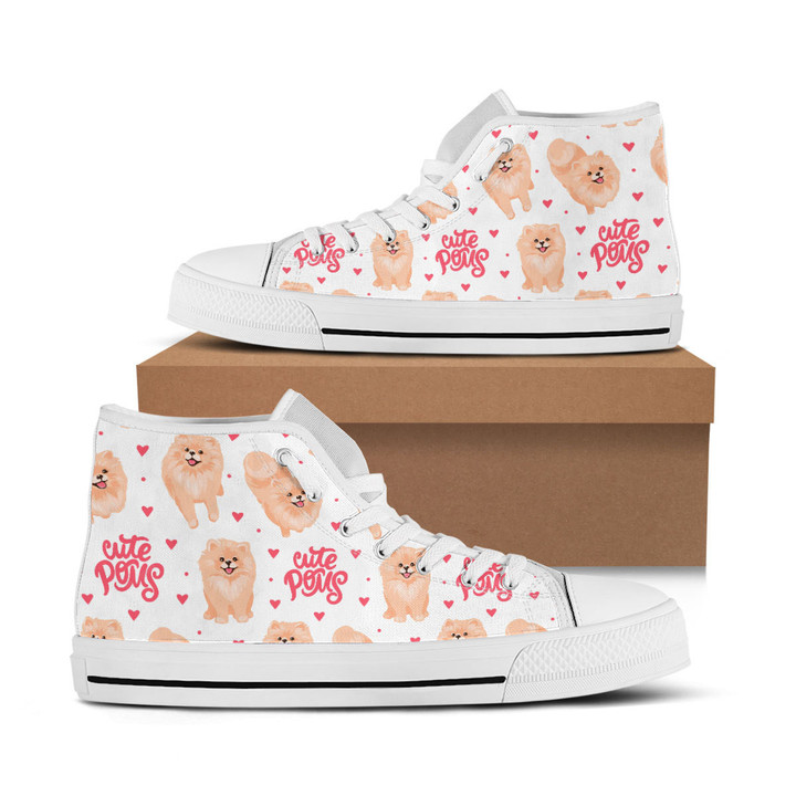 Pomeranian Pattern High Top Canvas Shoes Custom Animals Sneakers