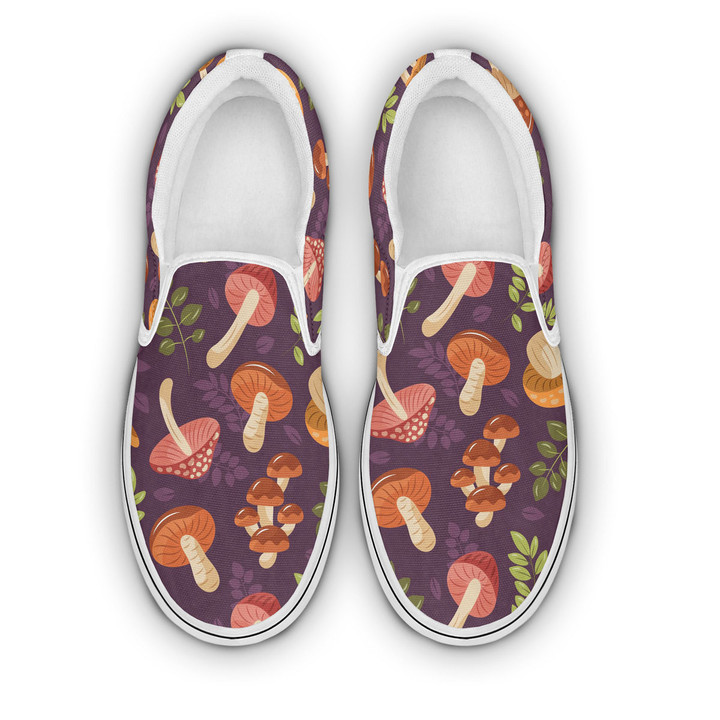 Mushroom On Purple Background Custom Slip-on Shoes