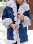FREE Shipping Now ! Women's Artificial Fur Denim Long Sleeved Coat