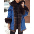 Women's Fur Denim Long Sleeve Coat