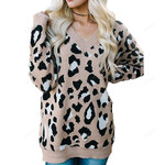 Fashion Three-Color Leopard Print V-neck Sweater Women