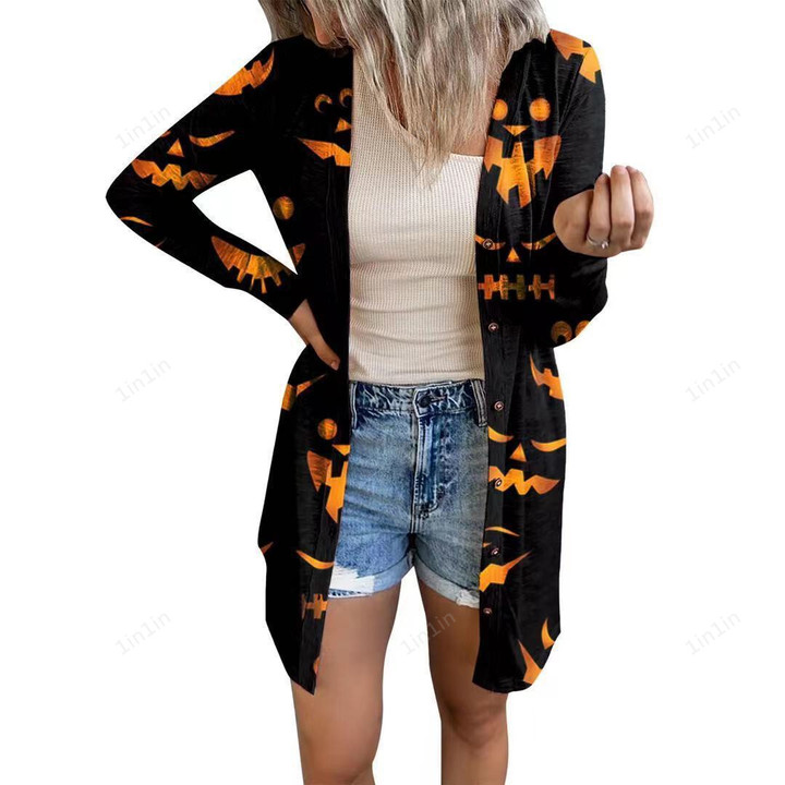 Autumn and Winter New Halloween Theme Printed Coat Small Cardigan