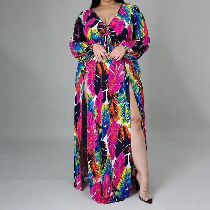 Color Feather Printed Dress