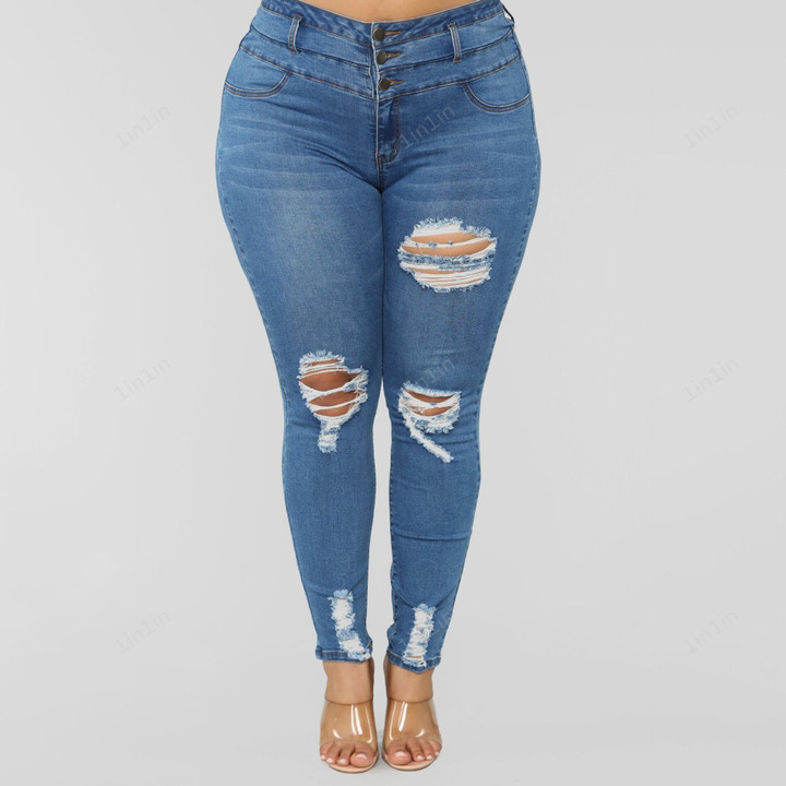 Ripped High Waist Stretch Jeans