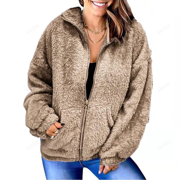 Woolen fleece zipper cardigan double-faced fleece jacket