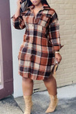 Classic Lapel Single Breasted Plaid Boucle Outerwear Dress