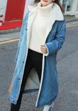 Light Blue Pockets Turndown Collar V-neck Long Sleeve Cardigan Coat