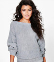 Threaded Bat Sleeve Knitted Sweater