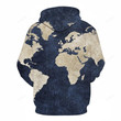 World Map Denim- Blue 3D - Hoodie