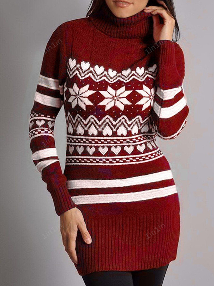 Christmas casual high neck long sleeve sweater