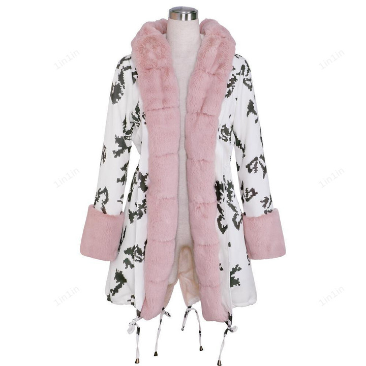 Hooded Fur Collar Cotton Fur Coat