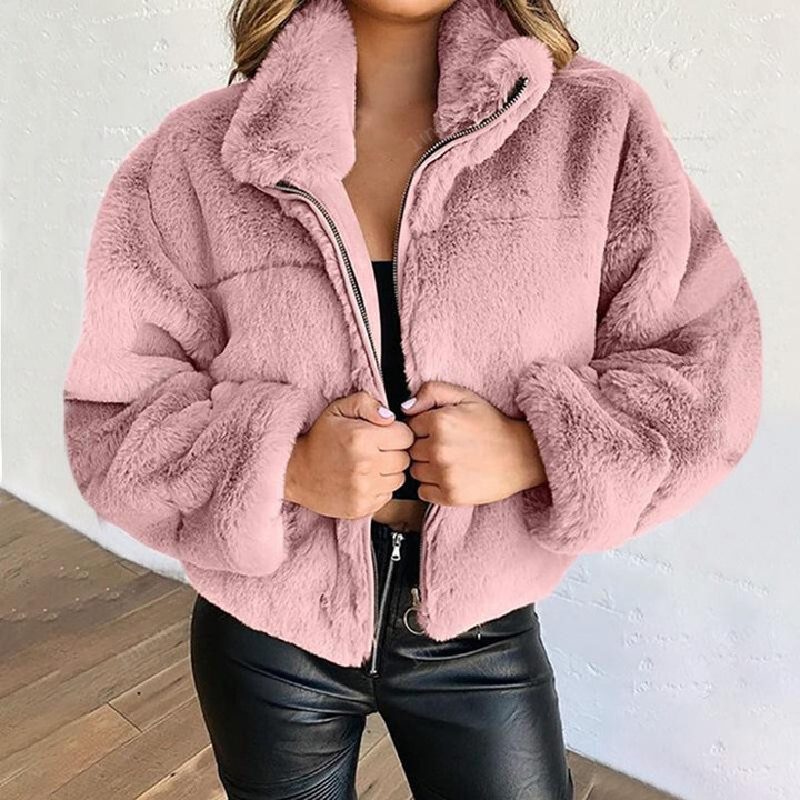 Solid Color Warm Plush Zipper Coats