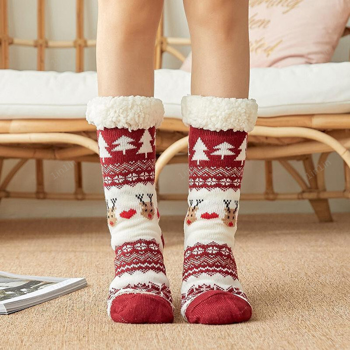Thick printed Christmas floor socks