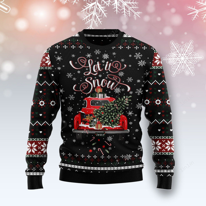 Let It Snow Red Truck Ugly  Sweater  