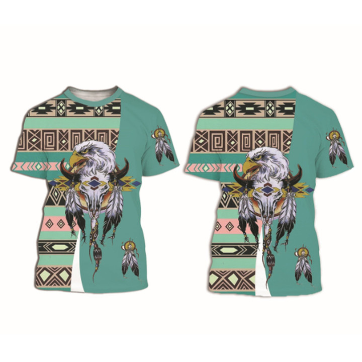 TS004 Bison And Pattern Blue 3D T-Shirt