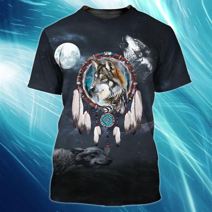 Native American Wolf Under The Moonlight Tshirt