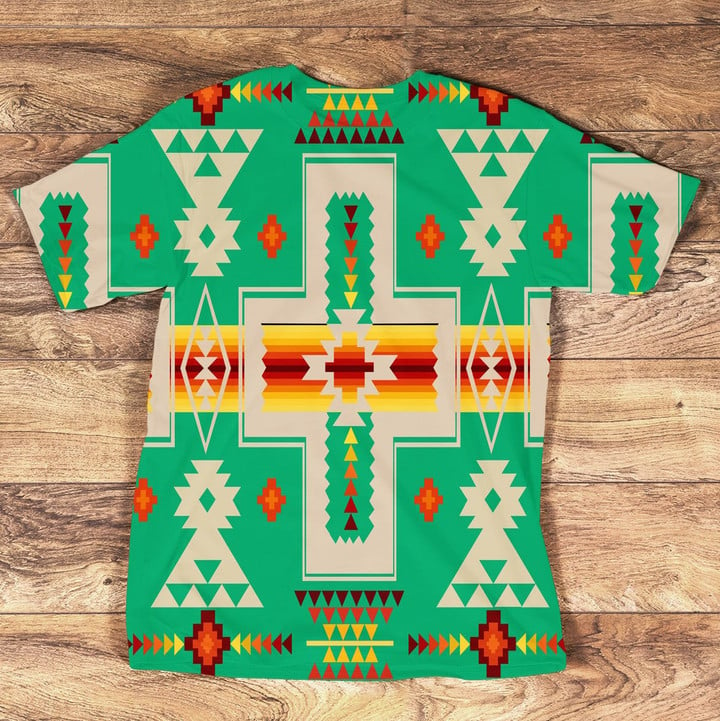 GB-NAT00062-3DTS -06 Light Green Tribe Design Native American All-Over T-Shirt