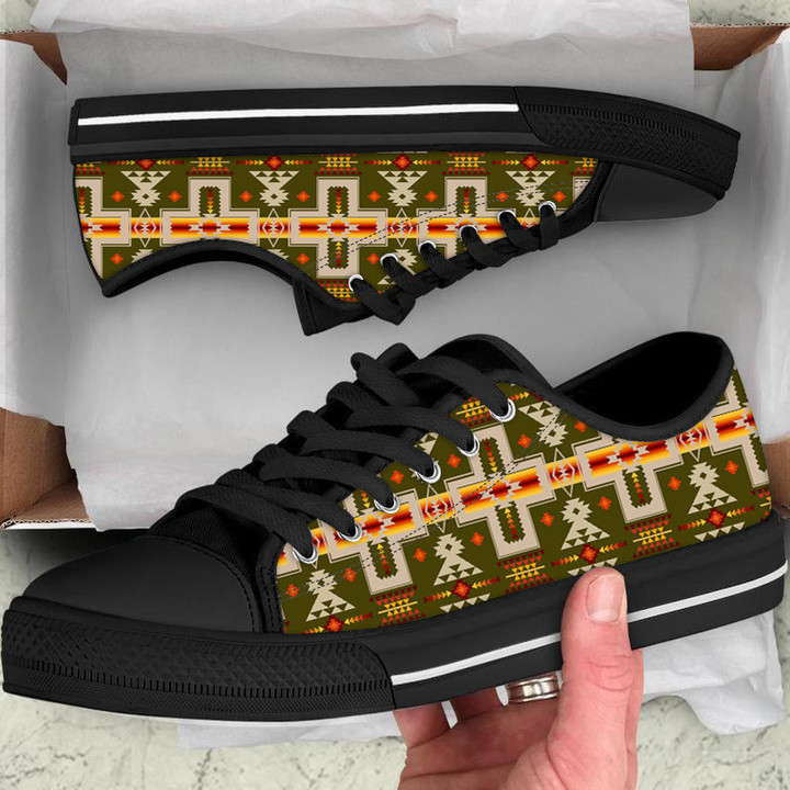 Green Tribe Design Native American Low Top Canvas Shoe