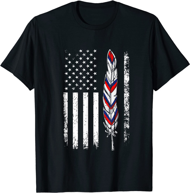 American Flag Native Tribe Feather Pride Happy 4th Of July Tshirt