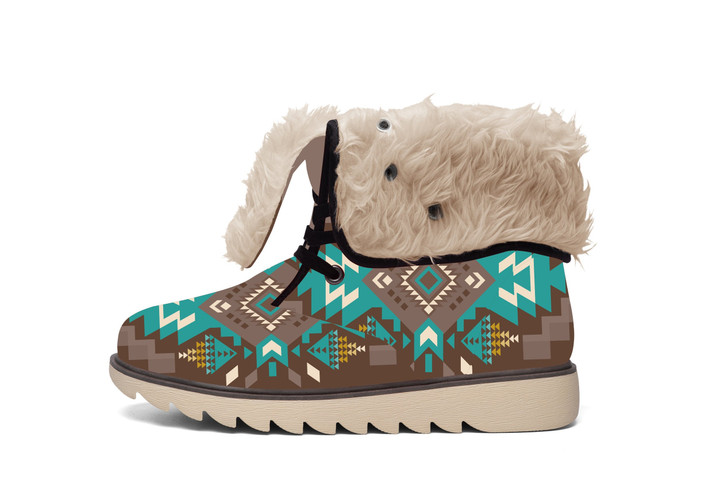 Blue Pattern Brown Faux Fur- Leather Boots