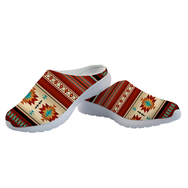Red Native Pattern Mesh Slippers