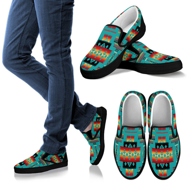 Blue Native Tribes Pattern Native American Slip Ons