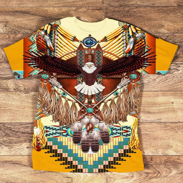 GB-NAT00289 Yellow Dream Catcher Eagle Native T-Shirt