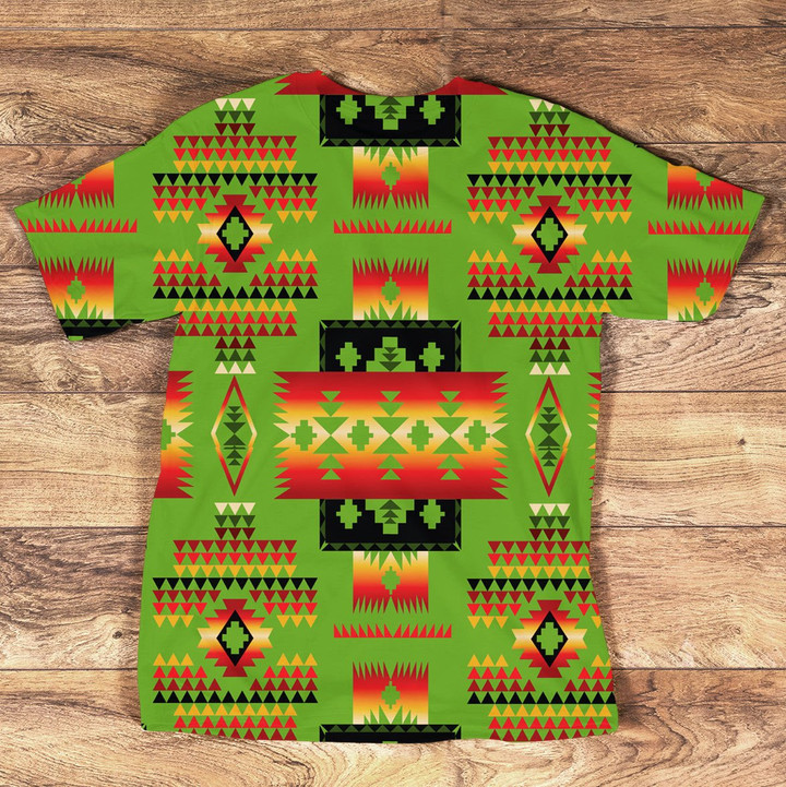 GB-NAT00046-3DTS09 Green Yellow Tribe Design Native American All-Over T-Shirt