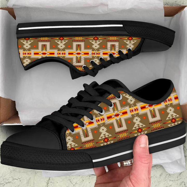 Light Brown Tribe Design Native American Low Top Canvas Shoe