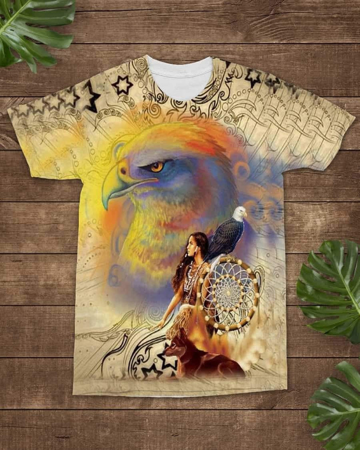3D Native American Girl Colors Animal Dreamcatcher All-over T-Shirt